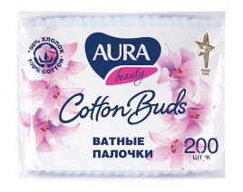 Аура Палочки ватные 200шт. п/э пакет
