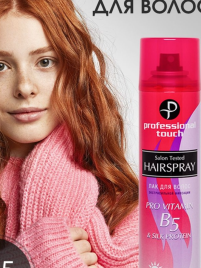Prof Touch Лак д/волос 265мл Pro vitamin B5 & Silk protein экстрасильн.фикс..
