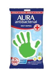 Аура Салф.влажн.Рука Ромашка 15шт.антибакт.