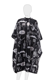 DEWAL AE02B Пеньюар д/стрижки BARBER STYLE полиэстер с рис.черный 128х150см на крючках