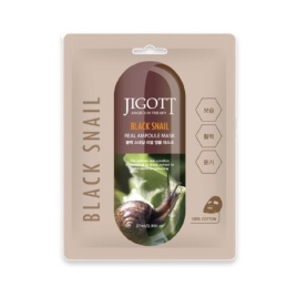 JIGOTT Маска ткан. BLACK SNAIL REAL AMPOULE MASK, 27мл Черная Улитка