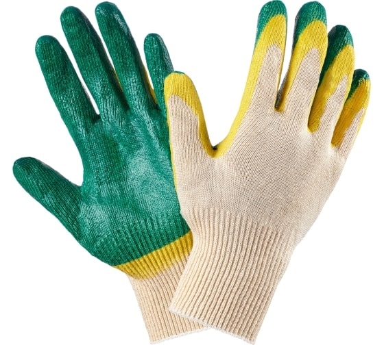 Перчатки ХБ2 лат ВС*100 двой.облив.(зеленые) фото 1