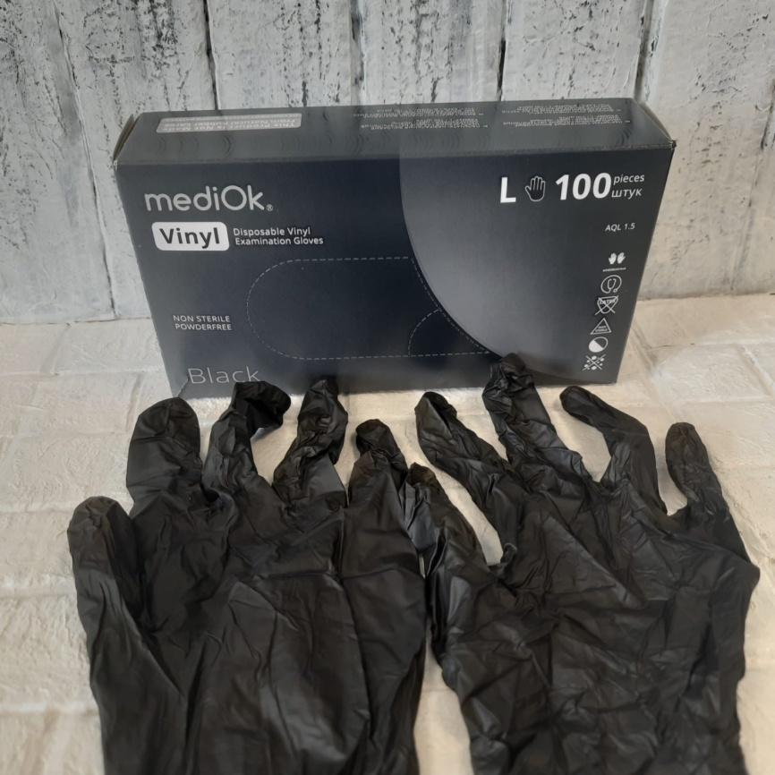 .mediOk.Перчатки 100шт. винил.L Черные фото 1