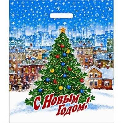 Пакет с вруб.ручк.ламин.усил.40х47 Городская елка (50) фото 1