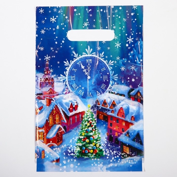 Пакет с вруб.ручк.20х30 Волшебная ночь (Елка на площади) (100) фото 1