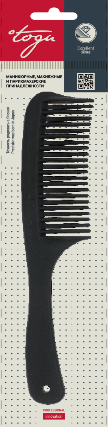 TOGU 1214 Гребень пласт.с ручк.2-ые зубцы черн.200мм фото 1