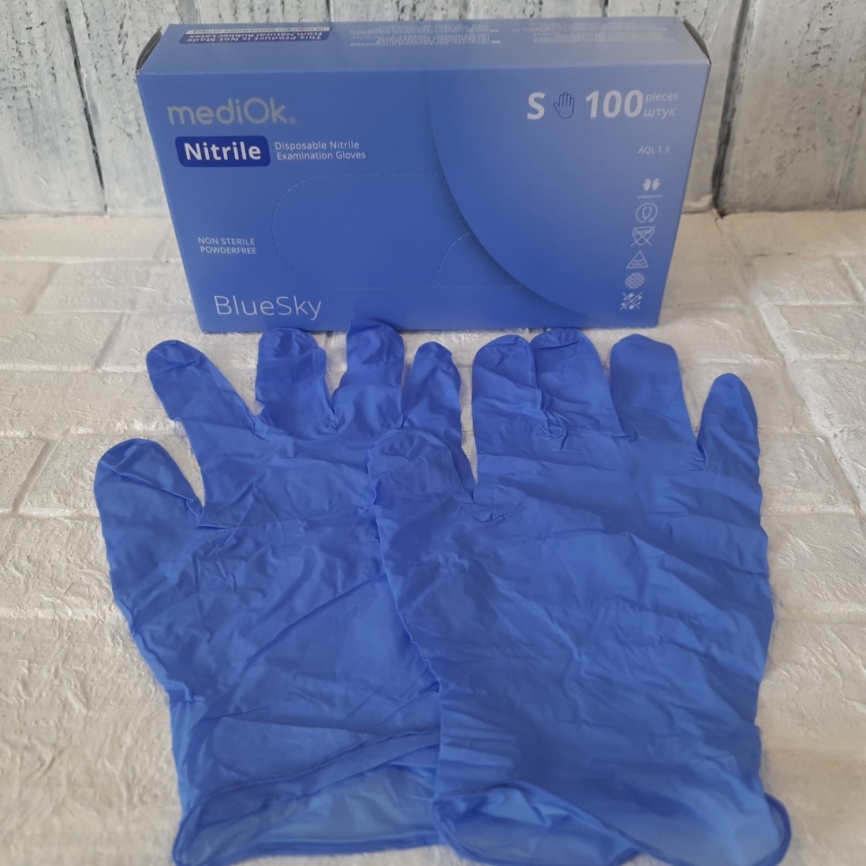 mediOk.Перчатки нитрил н/о Голубой 100шт.S фото 1