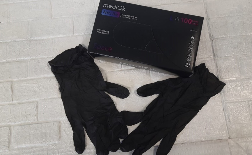 mediOk.Перчатки нитрил н/о Черный 100шт.S. фото 1