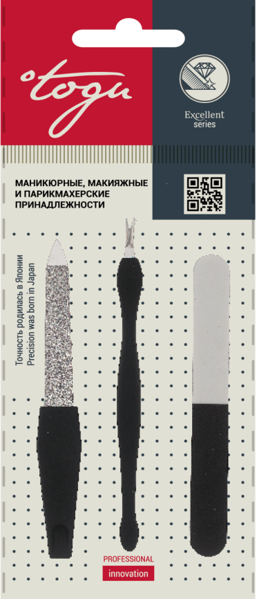 TOGU 1605 К-т маник.3пр.пилка 3-х сторон.10см+пилка алмаз.№4 10см+триммер узкий фото 1
