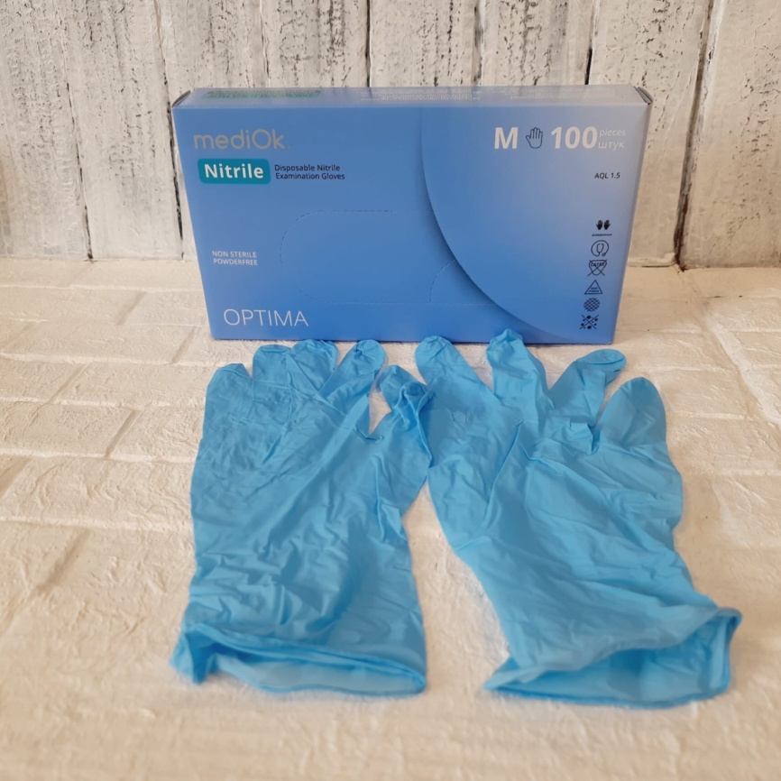 mediOk.Перчатки NITRILE OPTIMA н/о Голубой 100шт.М фото 1
