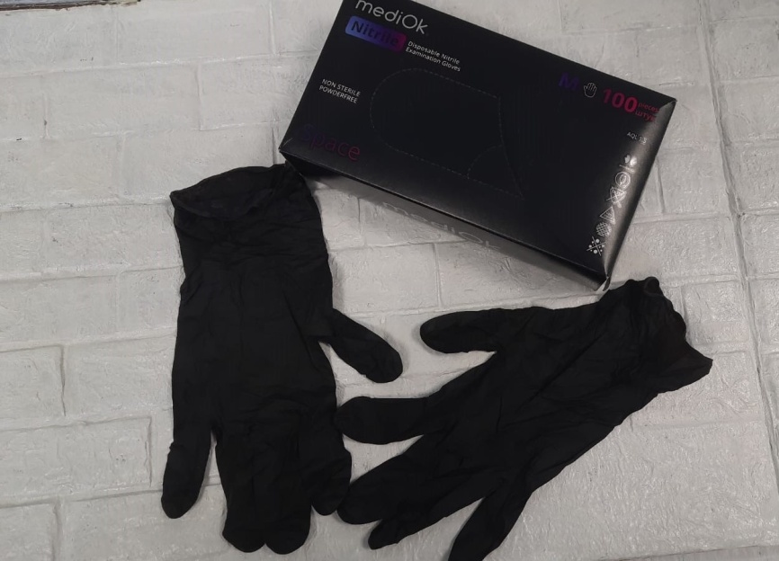 mediOk.Перчатки нитрил н/о Черный 100шт.M фото 1
