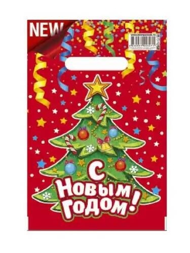 Пакет с вруб.ручк.20х30 "Серпантин" (Елка на красном) (100) фото 1