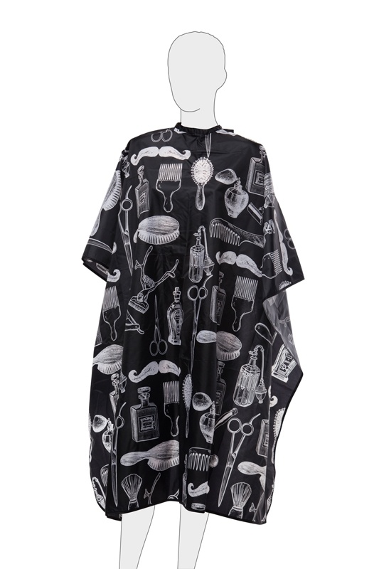 DEWAL AE02B Пеньюар д/стрижки BARBER STYLE полиэстер с рис.черный 128х150см на крючках фото 1