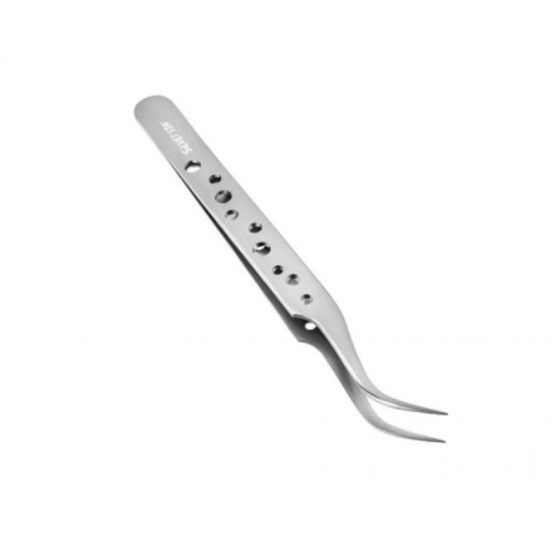 SS АТ-9928 Пинцет игла д/наращ.ресниц изогнут.с отверст. фото 1